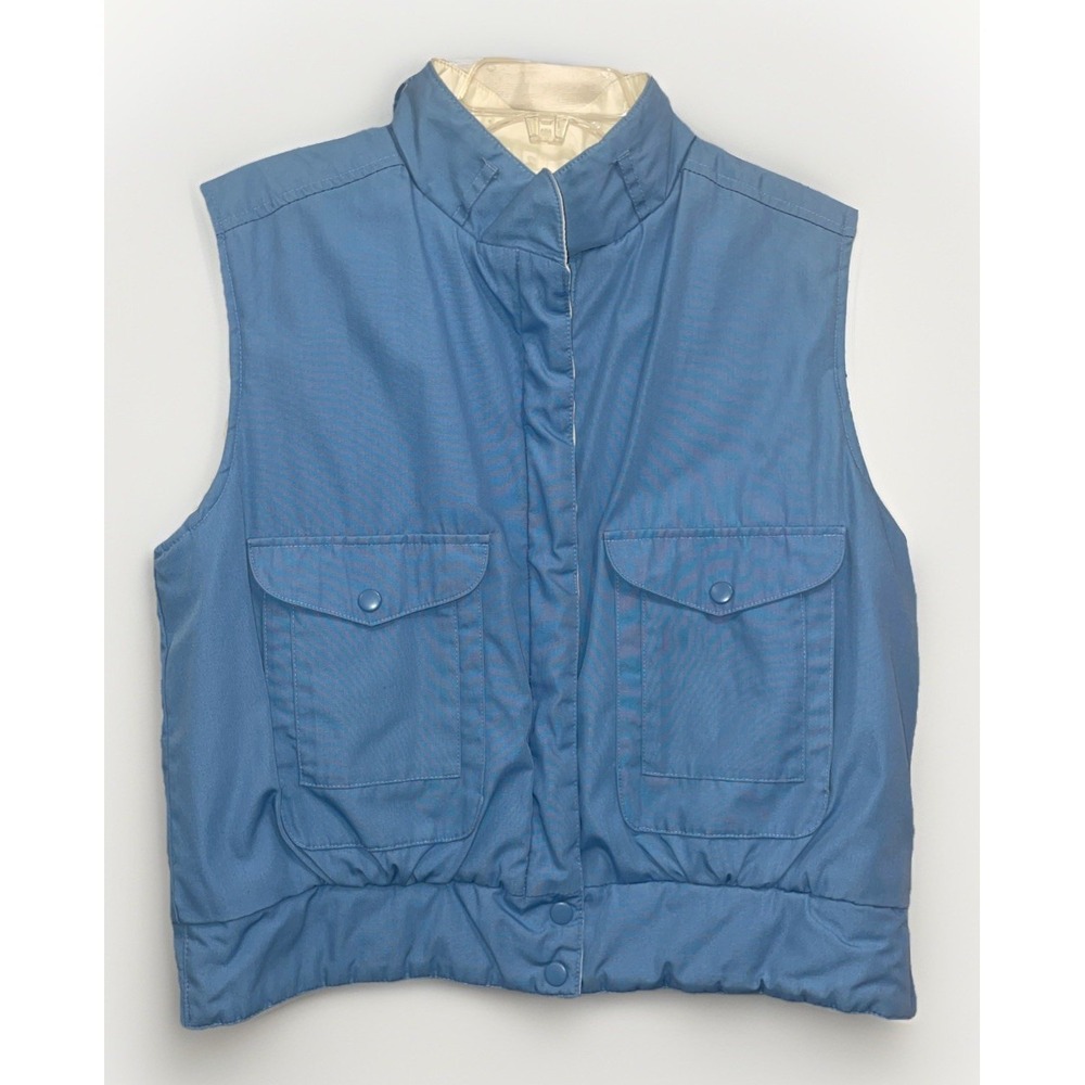 Vintage 1980's Crest‎ Hollow Blue White Reversible Quilted Vest Men's Size Small